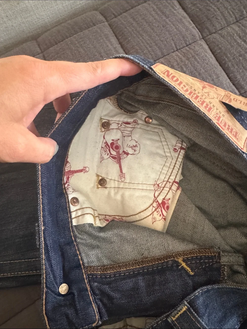 True Religion Indigo Jeans with Yellow Stitching